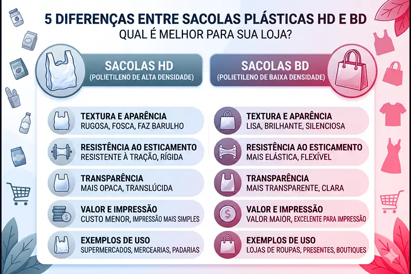 diferença entre sacolas plásticas HD e BD para sacolas personalizadas